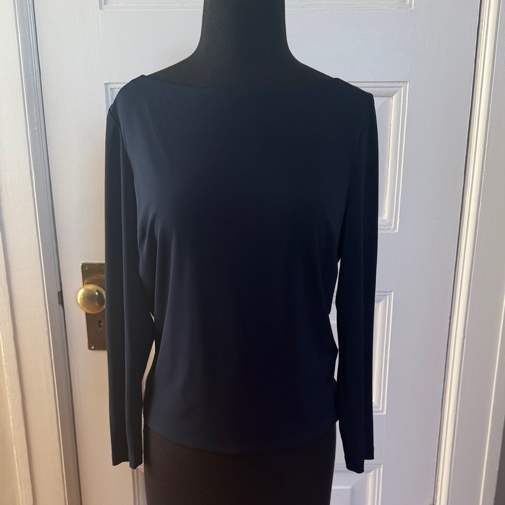 Eliza J Elegant Navy Blue Long Sleeve Top Sz L